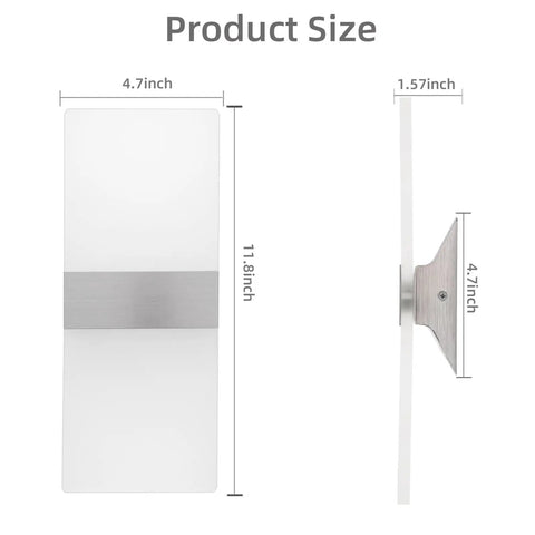 Dimensions of Cool White LED Wall Sconces Two Pack 10W Up Down Lights Hardwired Aluminum And Acrylic Wall Lamps.