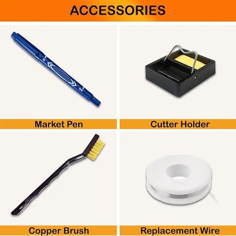 Dope Hot Wire Foam Cutter Kit 4 In 1 Upgrade Set accessories including market pen, cutter holder, copper brush, and replacement wire.