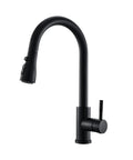Heavy Duty 304 Stainless Steel Kitchen Faucet With Pull Down Sprayer And Smooth Glide Handle, matte black finish, modern design.