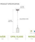 Mini Pendant Ceiling Light Fixture 60W E26 Socket 120V Dimmable Compatible With LED CFL Incandescent Bulbs ETL Listed