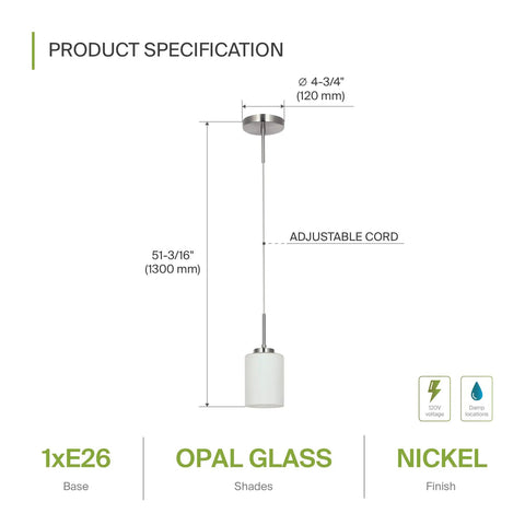 Mini Pendant Ceiling Light Fixture 60W E26 Socket 120V Dimmable Compatible With LED CFL Incandescent Bulbs ETL Listed