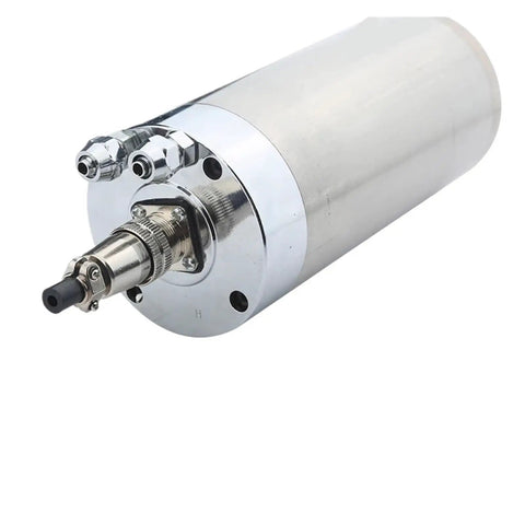 1.5Kw Water Cooled Spindle Motor At 40000Rpm featuring a shiny silver exterior and coolant connections for CNC router rig use.