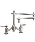 Badass Matte Antique Copper Bridge Faucet With Slick 18 Inch Articulated Swivel Spout And Easy Levers That Hit Different On Modern Bathroom Vanity Setup, showcasing the elegant design and levers.