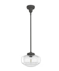Saddle Creek Schoolhouse Style 1-Light Pendant With Noble Bronze Finish And Seeded Glass Shade, Dimmable Small Pendant Light for interiors.