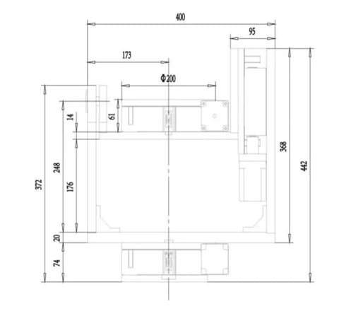 Top Shelf Heavy Duty Lightweight Industrial Multi Axis Optical CNC Controlled Hollow Electric Indexing Precision Turntable engineering drawing with measurements.