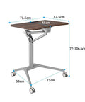 Slick Rolling Mobile Laptop Desk Cart With Pneumatic Height Adjustable Sit Stand Ergonomic Wood Platform dimensions and features.