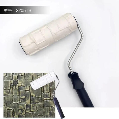 Premium Eight Inch Rubber Texture Roller Delivers Killer Stone Impressions On Walls Floors And Garden Paths Hands Down DIY Construction Tool With Deep Relief Vibe For Smooth Paint Applications, showcasing detailed stone pattern.