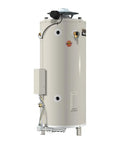 Commercial Natural Gas Water Heater 100 Gallon Tank 390000 BTU Electronic Ignition, side view with control panel and connections.