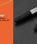 Close-up of Heavy Duty Bolt And Screw Extractor Set Five Piece CrMo Steel with reverse thread design for damaged screws removal.