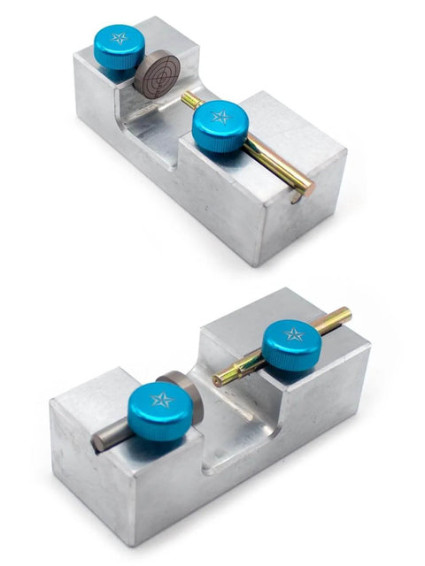 Pro Grade Dop Stick Transfer Jig for Gemstones with dual clamp, magnetic and side pressure, fits 5.8mm and 6.0mm dop sticks.