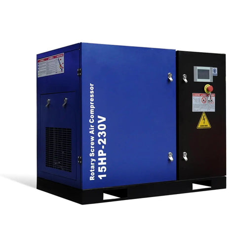 Heavy Duty 15 HP Rotary Screw Air Compressor, 56 CFM At 125 PSI, 230V 3 Phase, Fixed Speed Industrial Grade Workhorse