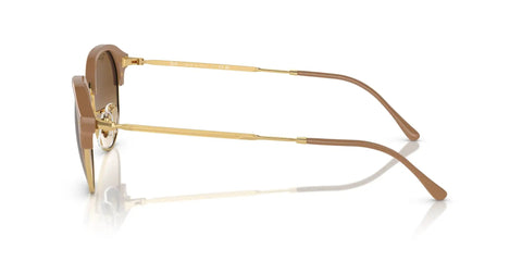 Side view of RB4429 Dope Round Sunglasses With Beige On Gold Frame And Clear Gradient Brown Lenses, 53mm UV Protection.