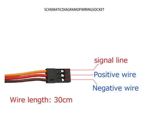 Wiring schematic for Four Pack Td8220 Digital Servo with clear labeling of signal, positive, and negative wires, 30cm length.
