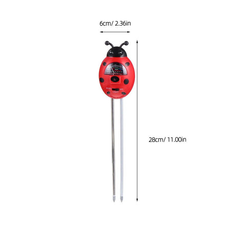 3 In 1 Ladybug Soil Tester Kit for Garden and Lawn, red plastic with alloy probes, measures 28x6cm, for pH, moisture, nutrients