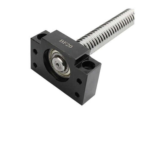 High Precision Linear Guide Rail Kit Featuring Two HGH20 Rails And One SFU2005 Ball Screw Set For Super Smooth Low Friction Motion Control Making Any CNC Build Ultra Durable And Ready To Rock With Top Tier Performance For Great Machinery Projects. BF20 ball screw nut housing with SFU2005 screw, black metal CNC part
