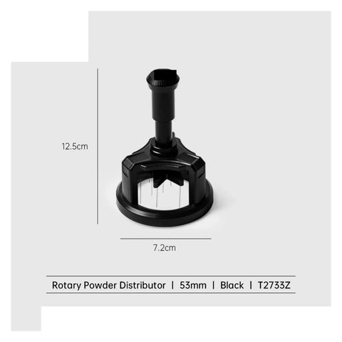 Automatic Rotating Wdt Tool Espresso Needle Distributor Anti Clumping Coffee Grinder Accessory 53 Mm in black, 12.5cm tall.