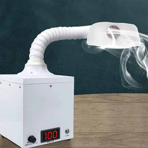 Pro Grade Solder Fume Extractor With Quiet Multilayer Filtration For Clean Shop Air And Stealthy DIY Welding Smoke Scrubber with arm.