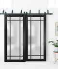Frosted Glass Sliding Closet Barn Doors With Hardware Matte Black Rails And Tracks Heavy Duty Six Point Six Foot System 84 By 96 Inches Two Panels Modern Wood Solid Wardrobe Doors