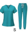 Nurse Scrub Set Uniform Top And Jogger Pants For Nurses Beauty Spa Salon And Pet Grooming Pros Blue Size S Machine Washable Easy Care All Day Comfort Workwear