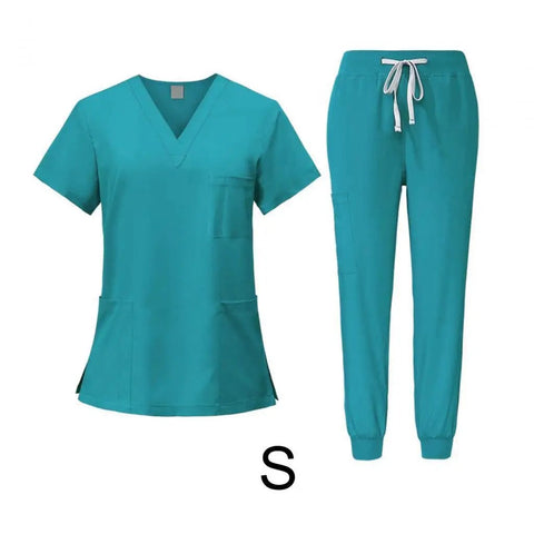 Nurse Scrub Set Uniform Top And Jogger Pants For Nurses Beauty Spa Salon And Pet Grooming Pros Blue Size S Machine Washable Easy Care All Day Comfort Workwear