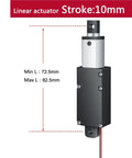Compact DC 12V Linear Actuator Delivering Buttery Smooth Motion With 10mm Stroke And Solid 70N Push Power For Dead Simple Install dimensions with min and max lengths.