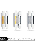 Beefy Hidden Hydraulic Hinge Buffer Delivering Smooth As Silk Automatic Closing Featuring Cross Hinge And Three Dimensional Spring Action Rock Solid Zinc Alloy Badass Build Sleek White Finish Handles An Epic 80 Kg Load Zero Drama Install 3 Pack – displayed white hydraulic hinges with one load-bearing hinge.