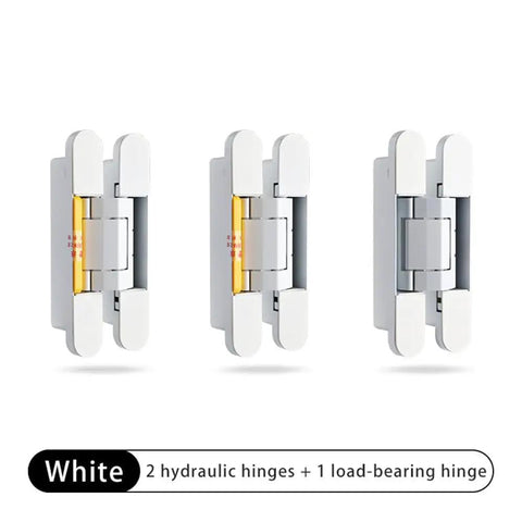 Beefy Hidden Hydraulic Hinge Buffer Delivering Smooth As Silk Automatic Closing Featuring Cross Hinge And Three Dimensional Spring Action Rock Solid Zinc Alloy Badass Build Sleek White Finish Handles An Epic 80 Kg Load Zero Drama Install 3 Pack – displayed white hydraulic hinges with one load-bearing hinge.