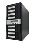 Heavy Duty Workhorse Eight Bay Thunderbolt 3 Usb 32 Gen 2 Raid Enclosure Connecting Sata And Sas Drives, black chassis with eight drive bays.