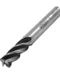 End mill bit, angled view, 5/16 in diameter, 4-flute HSS with straight shank