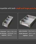 Upgrade Your Workshop Gang Setup With This Straight Up Solid Rolling Tool Cart Featuring Industrial Plastic Drawers A Perforated Pegboard Backer Custom Diy Compartments For Screws And Portable Document Pouches Built For Peace Of Mind, showing two compatible parts boxes.