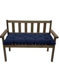 Waterproof Tufted Outdoor Chair Cushions, Thick Navy Blue Bench Cushion For Patio Furniture on wooden seat