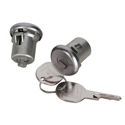 Door Lock Cylinder Kit With Keys For Chevy C10 C20 C30 Blazer K5 Silverado GMC Sierra 1500 2500 3500 Jimmy Suburban Savana Pontiac Truck Van Replacement For Your Ride And Daily Drivers, shown in silver metal with attached keys