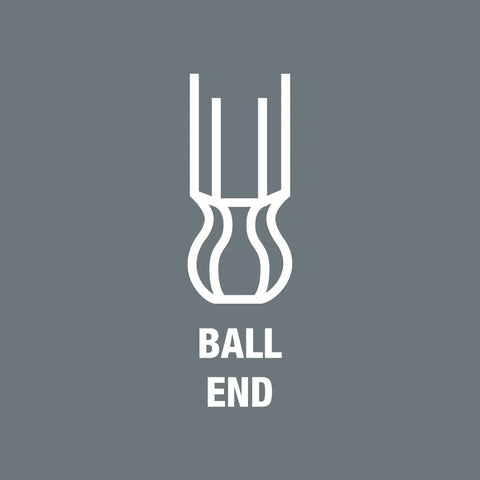 Illustration of a ball end design with the text 'Ball End' on a gray background, related to Bright Pink Long Arm Hex Key One Eighth Inch Hex Plus L Key With Rubber Grip For Pro Grade Leverage On Hex Socket Screws Durable And Comfortable To Use.