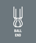 Diagram of a ball end for a hex key, labeled 'BALL END' on a gray background, indicating tool design and function.