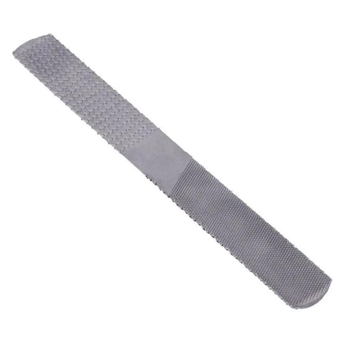 Eight Inch 4 Way Rasp File Forged From Toughened Carbon Steel Designed For Woodworking And Metalworking showing flat and half round cuts.
