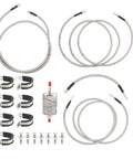 Rock Solid Replacement Fuel Line Featuring Heavy Duty CNC Crafted Braided Lines For 99 To 03 Chevy Silverado Extended Cab components set including steel lines, clamps, and connector.