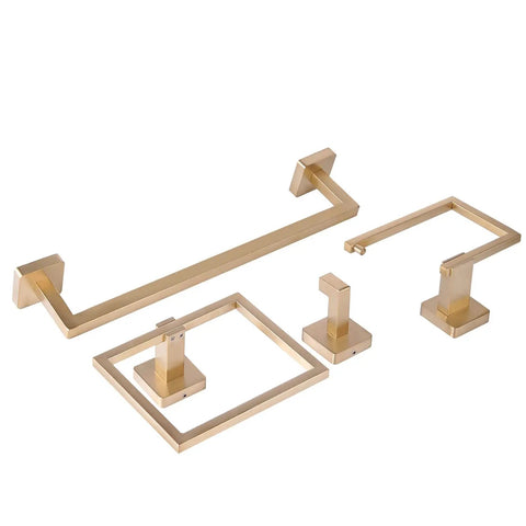 Stainless Steel Brushed Gold Bathroom Hardware Set 4 Piece Including 16 Inch Towel Bar Hand Towel Ring Toilet Paper Holder and Hook