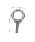 Extended Length M6 Stainless Steel Eye Bolts With Closed Ring And Through Hole For Deep Anchoring, Weatherproof And Wear Resistant, Beefy Heavy Duty Wall Hooks, Machinery Mounts, And Rugged Surfaces. M6 stainless steel eye bolt with dimensions shown
