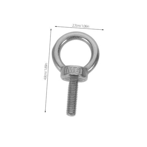 Extended Length M6 Stainless Steel Eye Bolts With Closed Ring And Through Hole For Deep Anchoring, Weatherproof And Wear Resistant, Beefy Heavy Duty Wall Hooks, Machinery Mounts, And Rugged Surfaces. M6 stainless steel eye bolt with dimensions shown