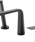 Roman Tub Faucet With Handheld Shower In Matte Black Brass, Three Hole Single Handle Tub Filler With Sprayer, sleek design