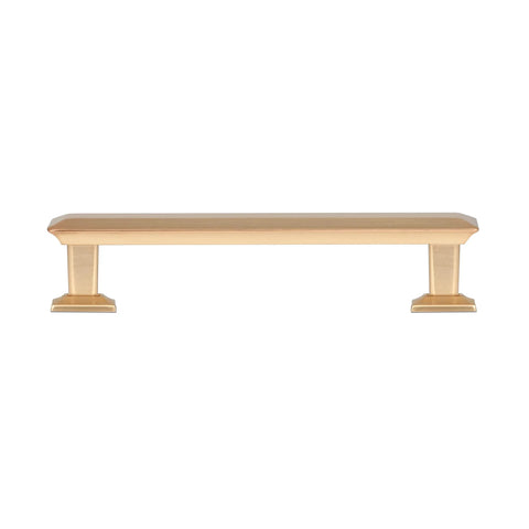 Brushed Gold Cabinet Pulls Pack Of 5 With 4 Inch Center To Center Mounting And Backplates For Cabinets And Drawers, front view