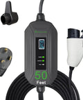 Level 2 EV Charger 240V 16 Amps With A Tough As Nails 50 Foot Cord And NEMA 14 30 Plug clear view of plug, display, and charging cord.