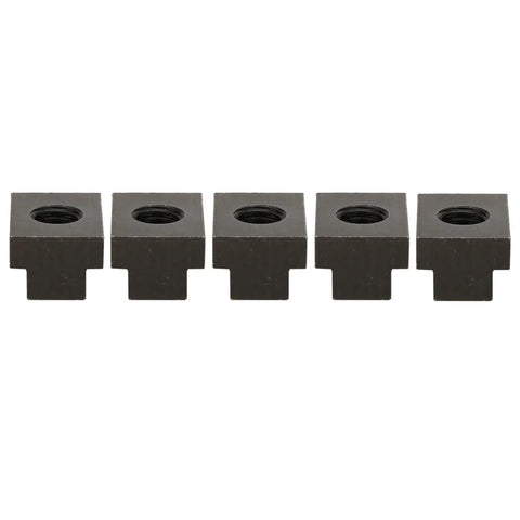 Kick Up Your Game With Heavy Duty M12 T Slot Nuts Made From Tough 45 Steel And Durable Black Oxide Coating, showing five square M12 T slot nuts.
