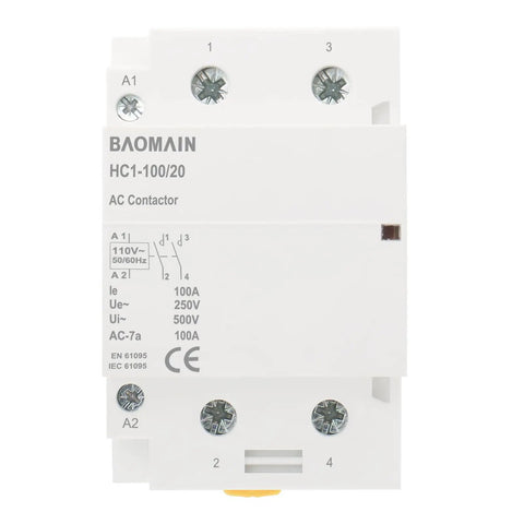 Heavy Duty AC Contactor 2 Pole 2NO 110V Coil DIN Rail Mount Panel Ready For Industrial Automation And Motor Control 100A 500V White