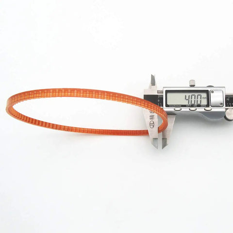 MB Series Sewing Machine Belts 2 Pack Neoprene V Belt MB330 Replacement showing width measurement of 4mm with caliper