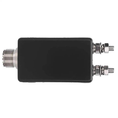 Side view of One To One Mini Balun For HF Shortwave Antennas Outdoor QRP Station And Hobby RC Vehicle Antennas, black casing