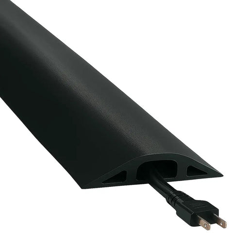 D-2 Rubber Duct Cord Cover, 36 Inch Black Floor Cable Protector showing cable entering durable rubber duct for easy management