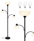 Tall Torchiere Floor Lamp With 8W Adjustable Reading Lights Industrial Tree Style Black Floor Lamp For Living Room Bedroom And Office