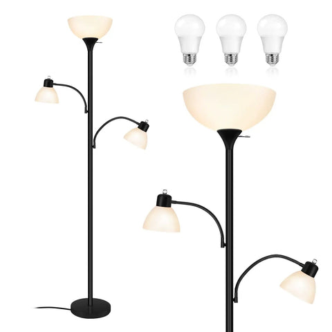 Tall Torchiere Floor Lamp With 8W Adjustable Reading Lights Industrial Tree Style Black Floor Lamp For Living Room Bedroom And Office