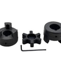 Beefy Heavy Duty 3 Piece L Jaw Flexible Coupling Set For Three Quarter Inch To Seven Eighths Inch Bores Cast Iron HT250 With Rubber Spider Two Set Screws Multi Flex L075 Three Quarter To Seven Eighths For Log Splitter And Wood Processing, three-piece set with hex key